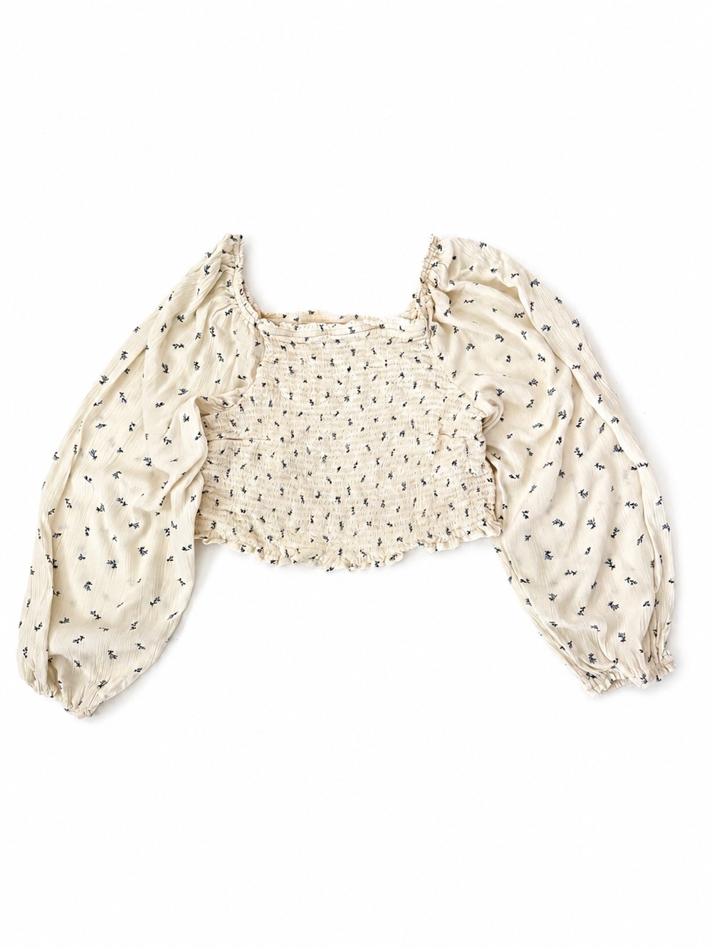Smocked Ditsy Floral Crop Top Puff Sleeve Cottagecore Milkmaid XL Arizona